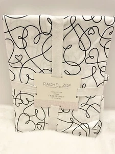 RACHEL ZOE Black and White Abstract Style Heart Valentines Day Tablecloth New - Picture 1 of 2