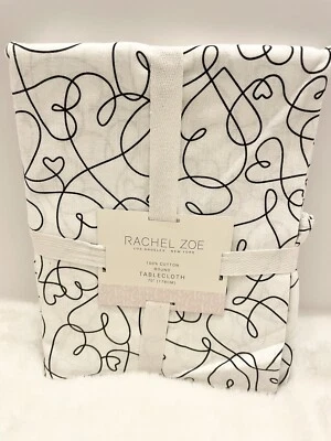 RACHEL ZOE Black and White Abstract Style Heart Valentines Day Tablecloth New - Image 1 of 2