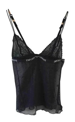 Top Emporio Armani Malla Encaje Negro, Lencería Transparente Camisola, Talla S-M Italia Foto 1 de 4