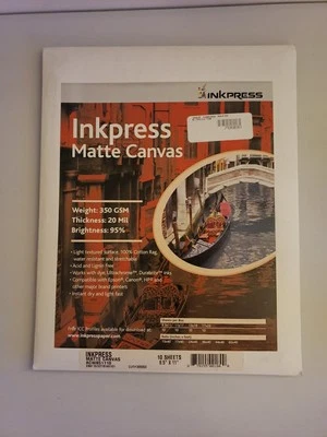Inkpress Matte Canvas Photo Paper 8.5" X 11.5" 10 Sheets, ACW851110 New Sealed - Image 1 of 4