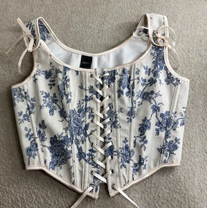 Alivila y Fashion Renaissance Corset Vest Top Sz M Lace-Up Floral Bustier Blouse - Picture 1 of 11