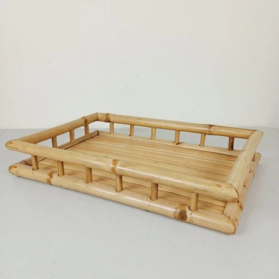 Bandeja para servir bambú rectangular resistente retro Tiki Barware MCM Boho Foto 1 de 4