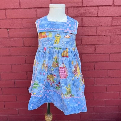 Vestido Infantil Vintage Niño Pequeño Talla 2T Rima Personaje Estampado Sin Mangas Azul Rosa Foto 1 de 4