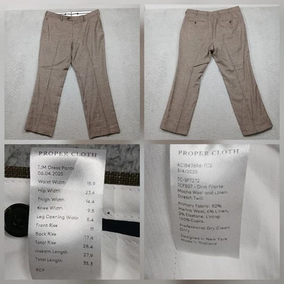 Pantalones de vestir de tela adecuada para hombre a cuadros moca 92 % lana 6 % lino 32x28,5 Foto 1 de 4