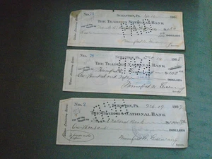 1907 1908 - THREE THE TRADERS NATIONAL BANK SCRANTON PA USA CHEQUES - Bild 1 von 4