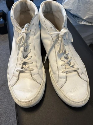 Common Projects Achilles Mid White 45EU 12/12.5US 1529 w/ COA EUC $450 - Image 1 of 4