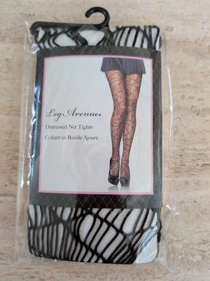Black Distressed Net Tights By Leg Avenue #9934 Brand New - Image 1 of 4