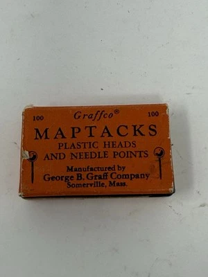 Vintage Graffco Map Tacks Box Plastic Heads 20 Colors Somerville MA 1950s - Image 1 of 4