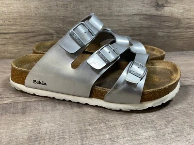 Betula Birkenstock Leo 银色扣凉鞋 EU 39 女式 8 码 — 第 1/4 张图片