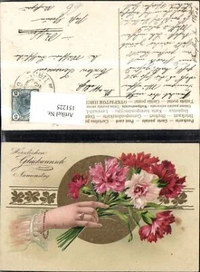 151225,Namenstag Präge Ak Gold Damenhand m. Blumenstrauß Blumen  - Picture 1 of 1