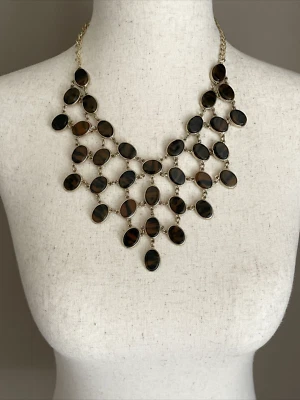 Collar llamativo concha de tortuga cuentas tono dorado cuentas ovaladas planas vinculadas 18" Foto 1 de 4