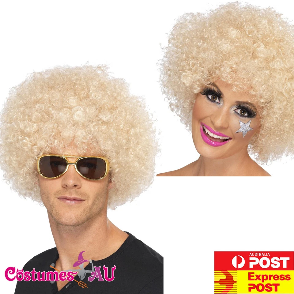 Взрослый блондинка 70-х Funky Afro парик кудрявый 1970-х парики 70-х диско женщины мужской костюм  - Изображение 1 из 3