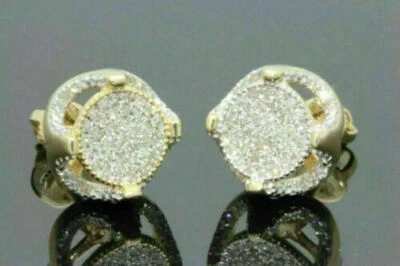 2 Ct Round Cut Moissanite Cluster Stud Earrings 14K Yellow Gold Plated Silver - Image 1 of 4