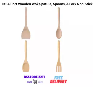 IKEA Rort Wooden Cooking Kitchen Utensils Wok Spatula, Spoons, & Fork Non-Stick - Picture 1 of 12