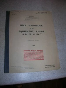 USER HANDBOOK FOR EQUIPMENT RADAR AA NO 4 MK 7 - Picture 1 of 2