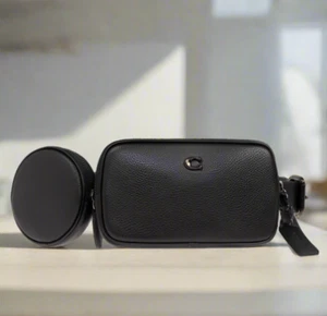 Coach Multi Pouch Belt Bag Black Leather CR749 Removable Adjustable ORGPKG - Picture 1 of 13