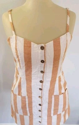Forever 21 Cotton w Rayon Liner Verticle Stripe Dress BrntOrng & White Button LG - Image 1 of 4