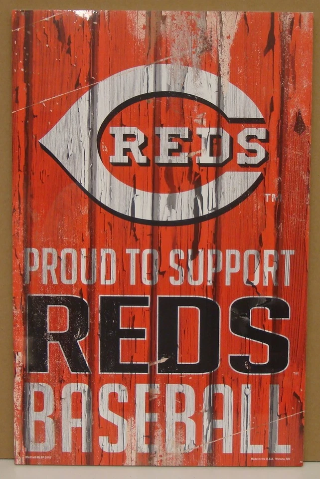 CINCINNATI REDS PROUD TO SUPPORT REDS BASEBALL WOOD SIGN 11"X17'' NEW WINCRAFT - Image 1 of 1