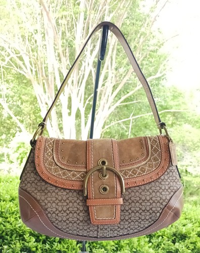 Borsa Coach MEDIUM Vintage Y2K Soho F11517 Beige Firma C Tela Patchwork Hobo