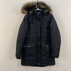 Eddie Bauer Women Small Parka Coat Jacket Down 550 Black Puffer Fur Hood Quilted