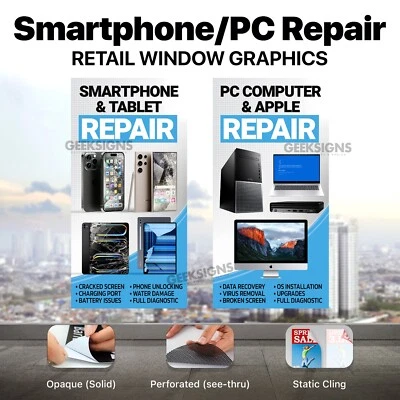 Smartphone & Computer Repair Window Wraps – Storefront Signs (2x4 – 3 Options) - Image 1 of 4
