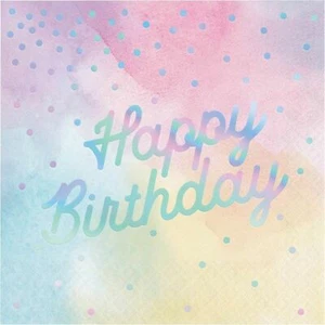 Rainbow Pastel Party Supplies Happy Birthday Lunch Napkins - Picture 1 of 1