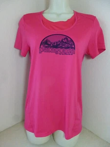 Patagonia Top Womens Small Capilene 1 Silkweight PInk Graphic Tee Shirt FLAWS - Picture 1 of 14