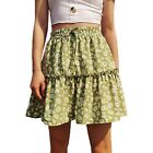 Women's High Waist Tiered Skirt With Floral Print Cute Summer Beach Skirt