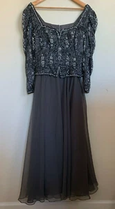 Victoria Royal Ltd Gown Gray Sequin Bodice Chiffon Overlay Flowy Skirt Lined 12 - Picture 1 of 12