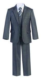 Magen Kids Boys SLIM FIT Formal Bridal 7 Pcs Set Suit Size1-18 GRAY 2 Button 251 - Picture 1 of 6