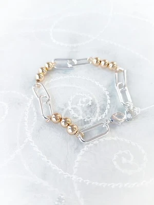 ✨Lauren Ralph Lauren Metallic Beaded Link Flex Bracelet Two Tone✨BN - Image 1 of 4