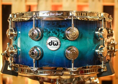 DW 7x14 Collector's Maple VLT Blue Burst over Mapa Burl Snare Drum - SO#1407182 - Image 1 of 4