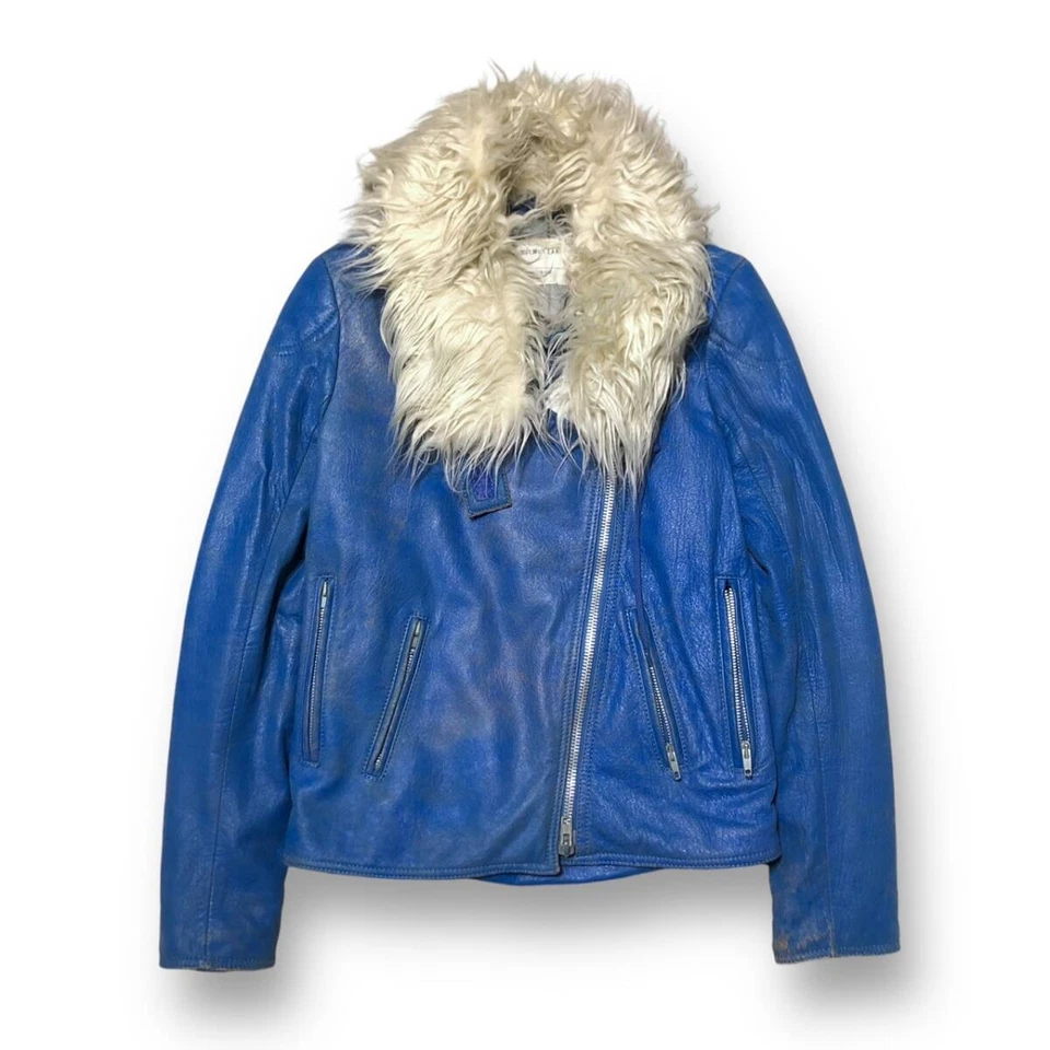 Vintage 1999 Helmut Lang Astro Biker Jacket Size 38 Blue Length 59.5cm - Image 1 of 4