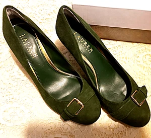Ralph Lauren LRL green suede pump heels new cond. women's shoes 6M - Picture 1 of 3