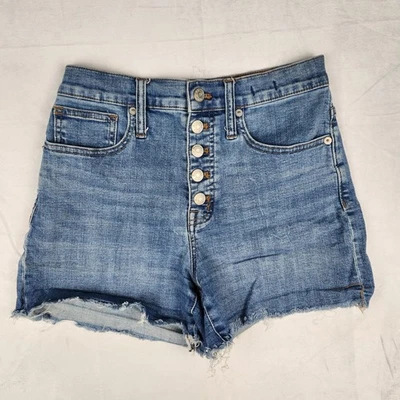 Pantalones Cortos Madewell Para Mujer Talla 25 Tiro Alto Denim Corto Botón Mosca Azul Parte Inferior Foto 1 de 4