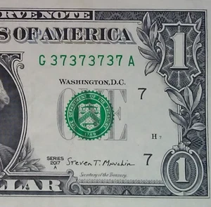 (SUPER REPEATER!) $1 Rare Binary Super Repeater Fancy Serial Number G37373737A - Picture 1 of 4