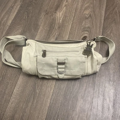 Bolsa satchel de ombro vintage fóssil couro com fivelas laterais caramelo bronzeado - Imagem 1 de 4