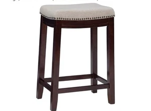 Linon Harper Beige & Dark Walnut 24" Counter Stool, Beige/Dark Walnut - Picture 1 of 3