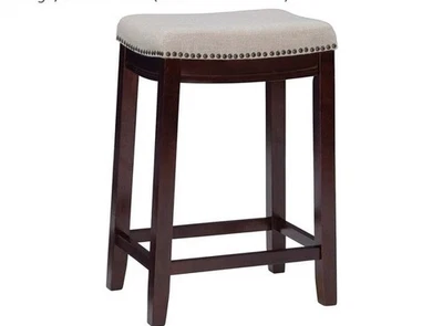 Linon Harper Beige & Dark Walnut 24" Counter Stool, Beige/Dark Walnut - Image 1 of 3