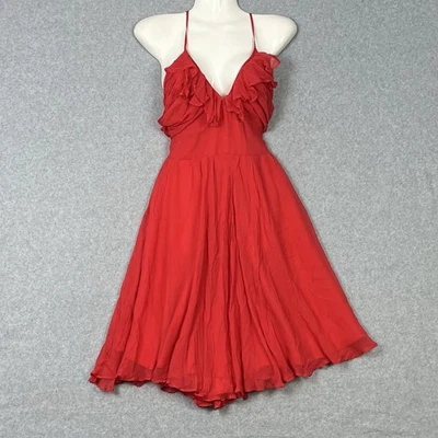 Wish Silk Dress Womens 14 Red Mini Ruffle Cocktail Party Flirty Date Event Sexy - image 1 of 4