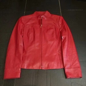St. John Collection rote Jacke aus 100 % Lammleder mit Reißverschluss vorne Größe 8 - Bild 1 von 19