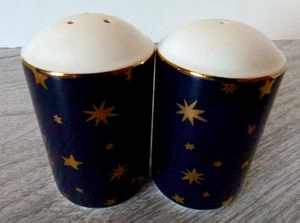 Galaxy Fine Porcelain By Sakura Salt And Pepper Shakers Blue, Gold Starburst MCM - Picture 1 of 5
