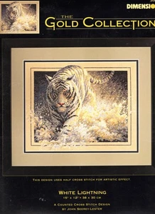 GOLD COLLECTION WHITE LIGHTNING Tiger Cross Stitch Kit 35108 DIMENSIONS NEW '03 - Picture 1 of 4