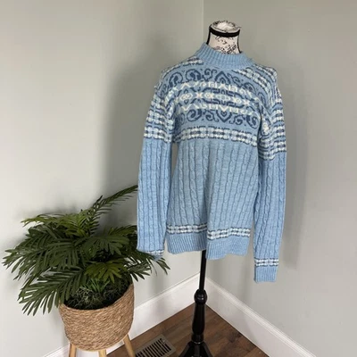 Jantzen Vintage Women’s Sz Lg Grandpa Geometric Sweater Blue USA Made Unisex - Image 1 of 4