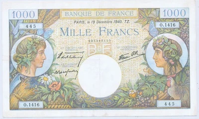 France 1,000 Francs 1940, P.96a - Image 1 of 2
