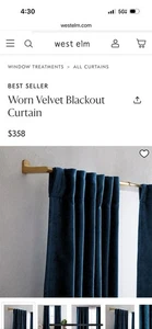 West Elm Velvet Curtains 48x96 Regal Blue - Picture 1 of 2