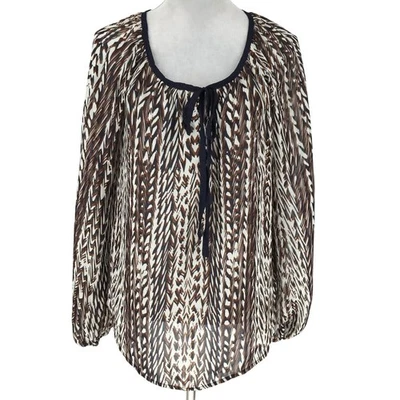 Kut from the Kloth Top Womens Small Ivory Brown Chiffon Blouse Peasant Sheer - Image 1 of 4