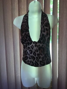NEW Sexy Leopard Print Plunge Halter Tank Top Casual V Neck Backless Size M - Picture 1 of 2