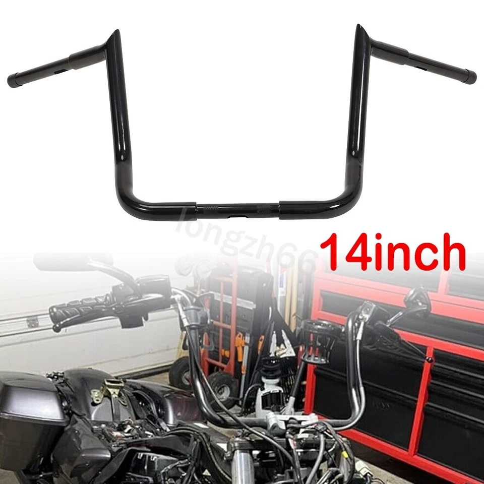 Manillar de 1,25"" Ape Hanger Monkey Bagger Bars Meathook 14" para Harley Touring Foto 1 de 4