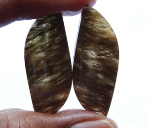 41.05 Ct Natural Rutilated Quartz (38mm X 14.5mm each) Cabochon Match Pair - Picture 1 of 3